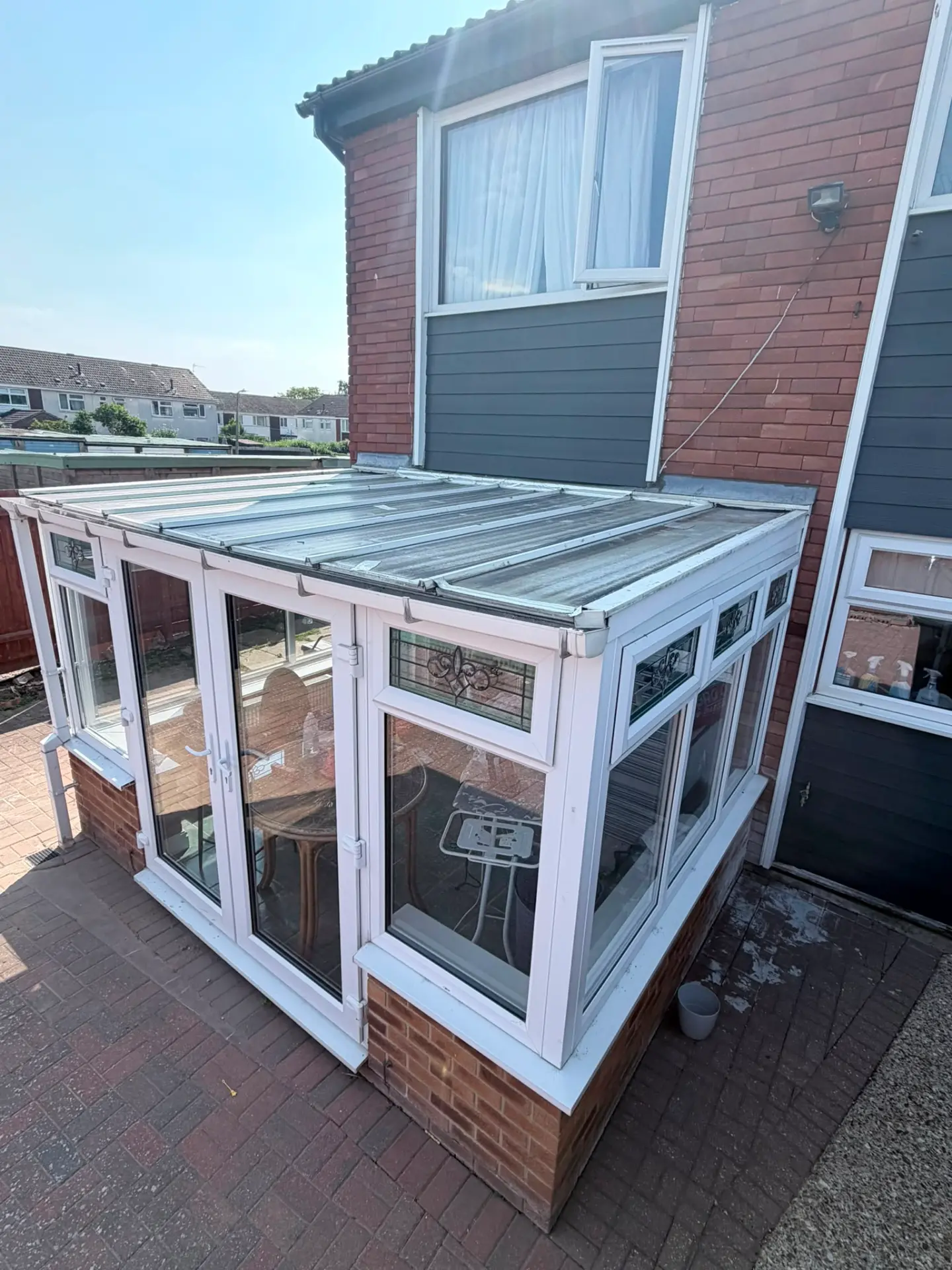 Old conservatory glass roof before replacement